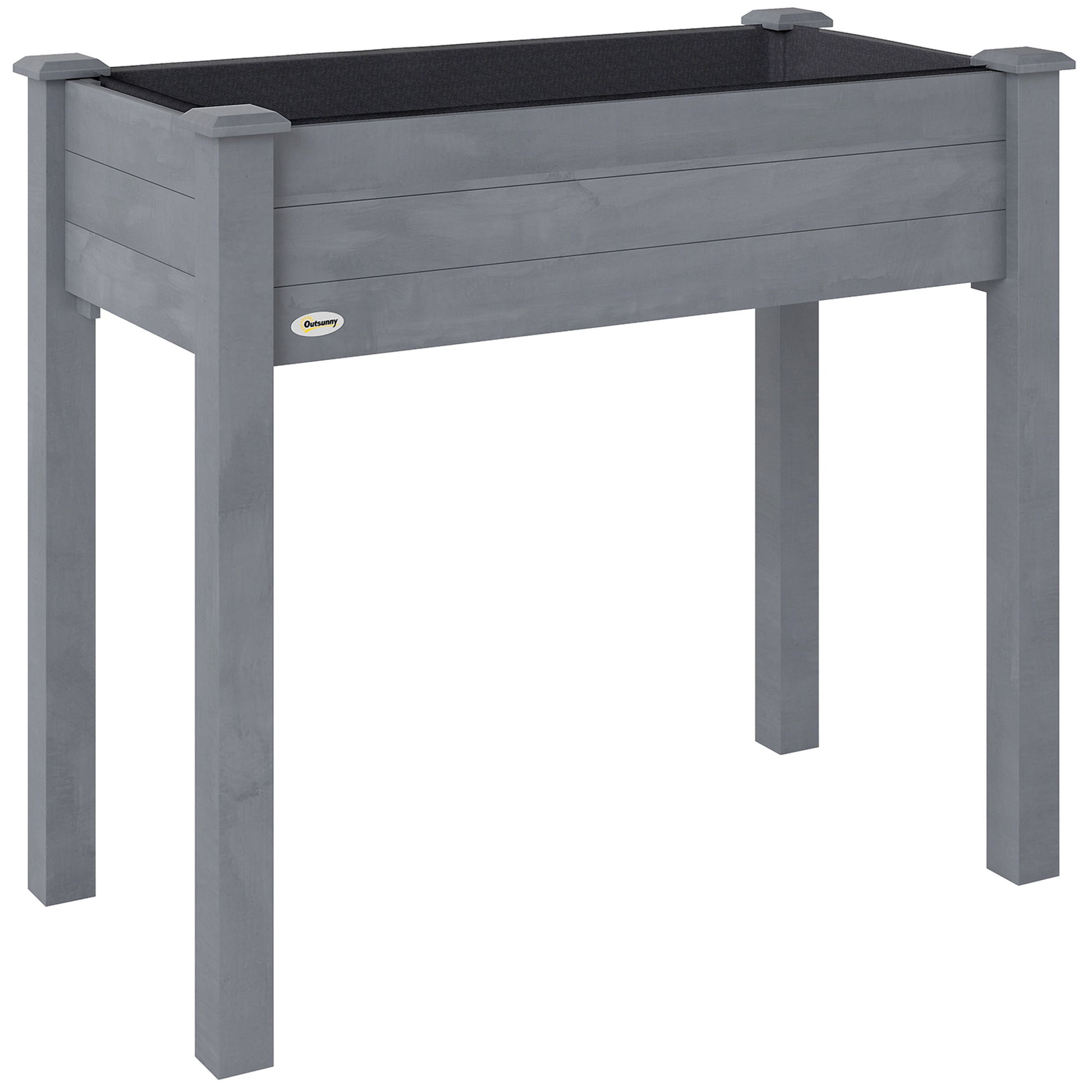Photo of Outsunny Raised Bed for Garden, Wooden Elevated Planter Box with Bed Liner, for Flower Vegetable Herb, Dark Grey in Grey colour on a white background