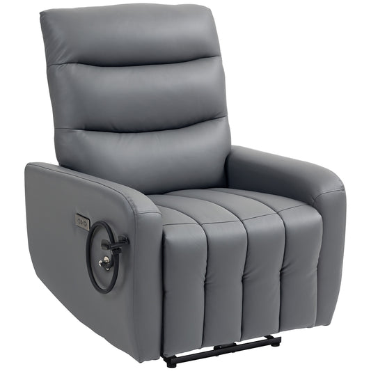Photo of HOMCOM Electric Recliner Armchair with USB + Type C Charge Port, Phone Holder, PU Leather Reclining Chair with Adjustable Leg Rest, Recliner Chair for Home Living Room Theater, Grey in Grey colour on a white background
