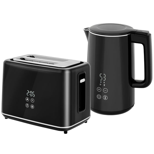 Photo of HOMCOM Polished Stainless Steel Kettle and Toaster Set - Black in Black colour on a white background