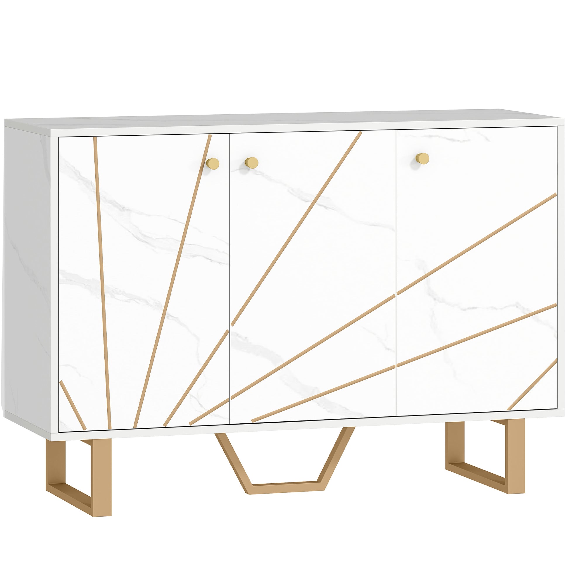 Photo of HOMCOM Sideboard Storage Cabinet, Modern Storage Cupboard with Adjustable Shelves and Metal Legs for Living Room, Kitchen, Dining Room, Entryway, White Marble Tone in Tone colour on a white background