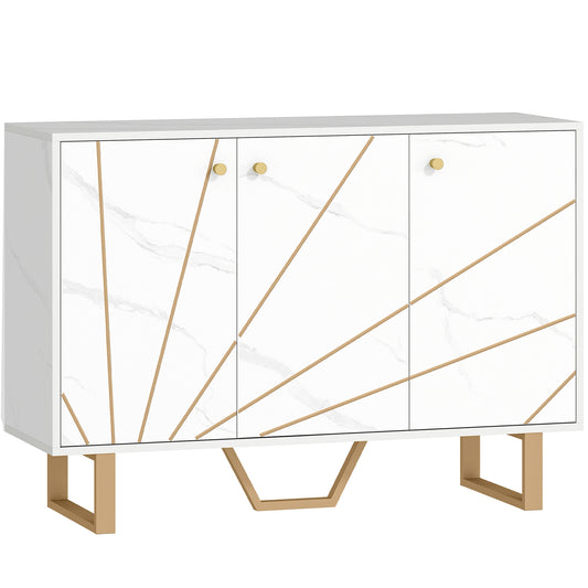 Photo of HOMCOM Sideboard Storage Cabinet, Modern Storage Cupboard with Adjustable Shelves and Metal Legs for Living Room, Kitchen, Dining Room, Entryway, White Marble Tone in Tone colour on a white background