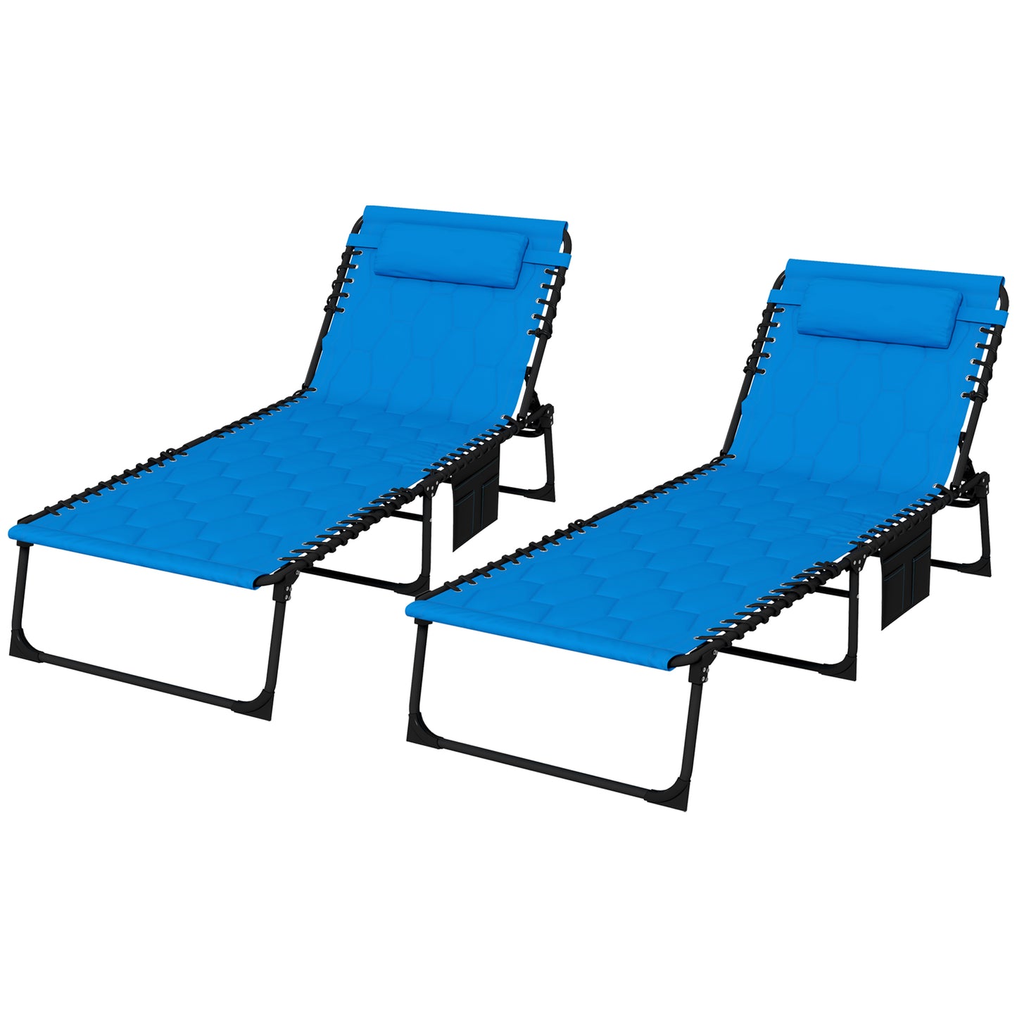 Photo of Outsunny Set of Two Sun Loungers, with Five-Position Reclining Backs - Blue in Blue colour on a white background