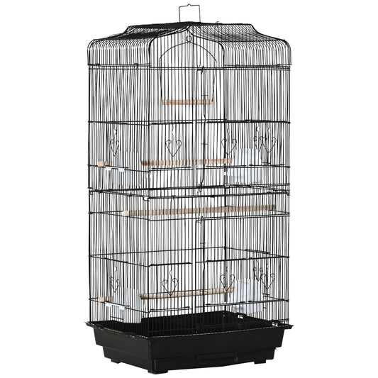 Photo of PawHut Large Metal Bird Cage with Stand, Perches, Food Bowls, Swing, for Budgies, Parakeets, Black in Black colour on a white background