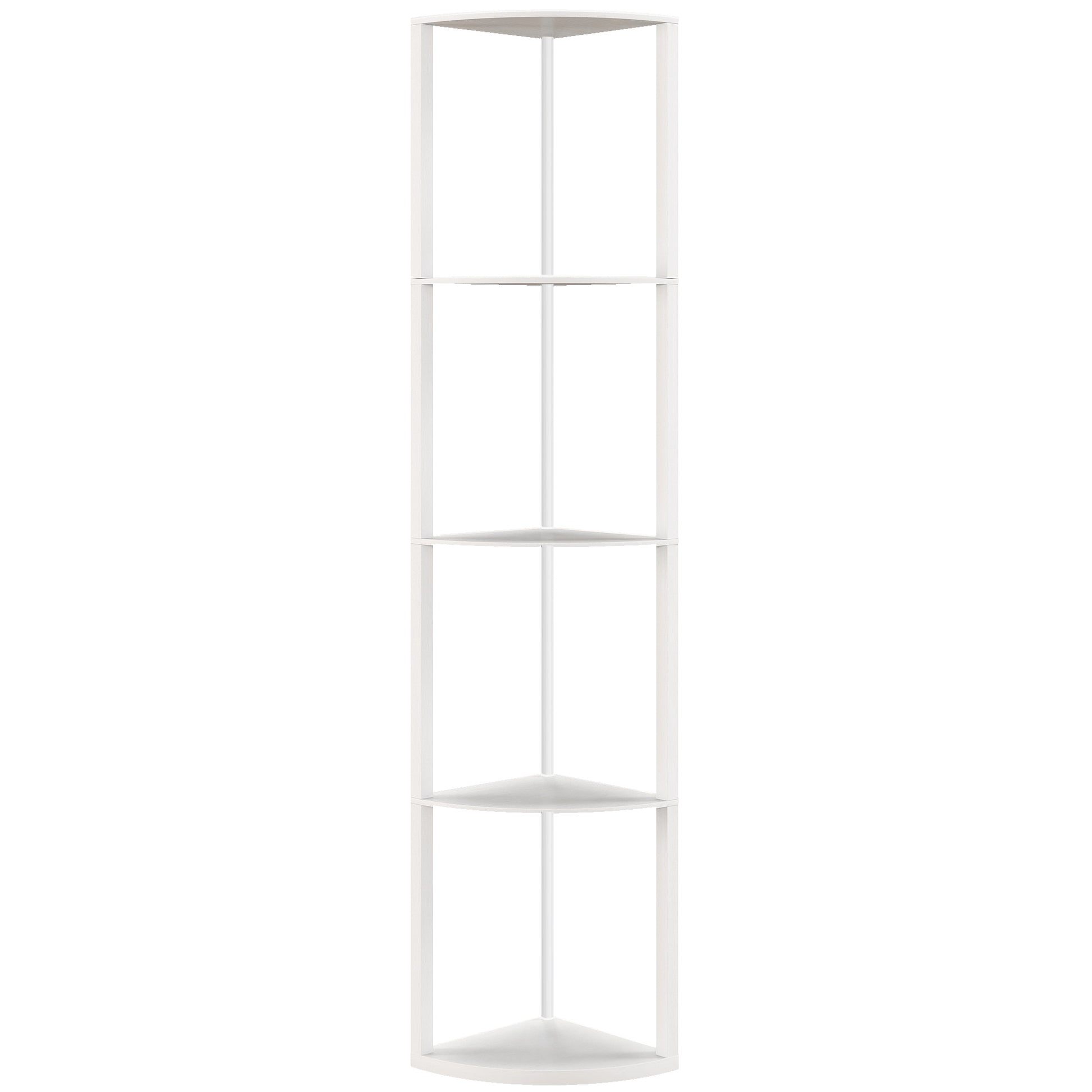 Photo of HOMCOM RGB LED Floor Lamp with Shelves, 5-Tier Dimmable Standing Lamp with Adjustable Brightness and Remote Control, Modern Corner Display Shelf Unit for Living Room Bedroom Office, White in White colour on a white background