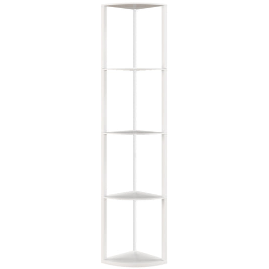 Photo of HOMCOM RGB LED Floor Lamp with Shelves, 4-Tier Dimmable Standing Lamp with Adjustable Brightness and Remote Control, Modern Corner Display Shelf Unit for Living Room Bedroom Office, White in White colour on a white background