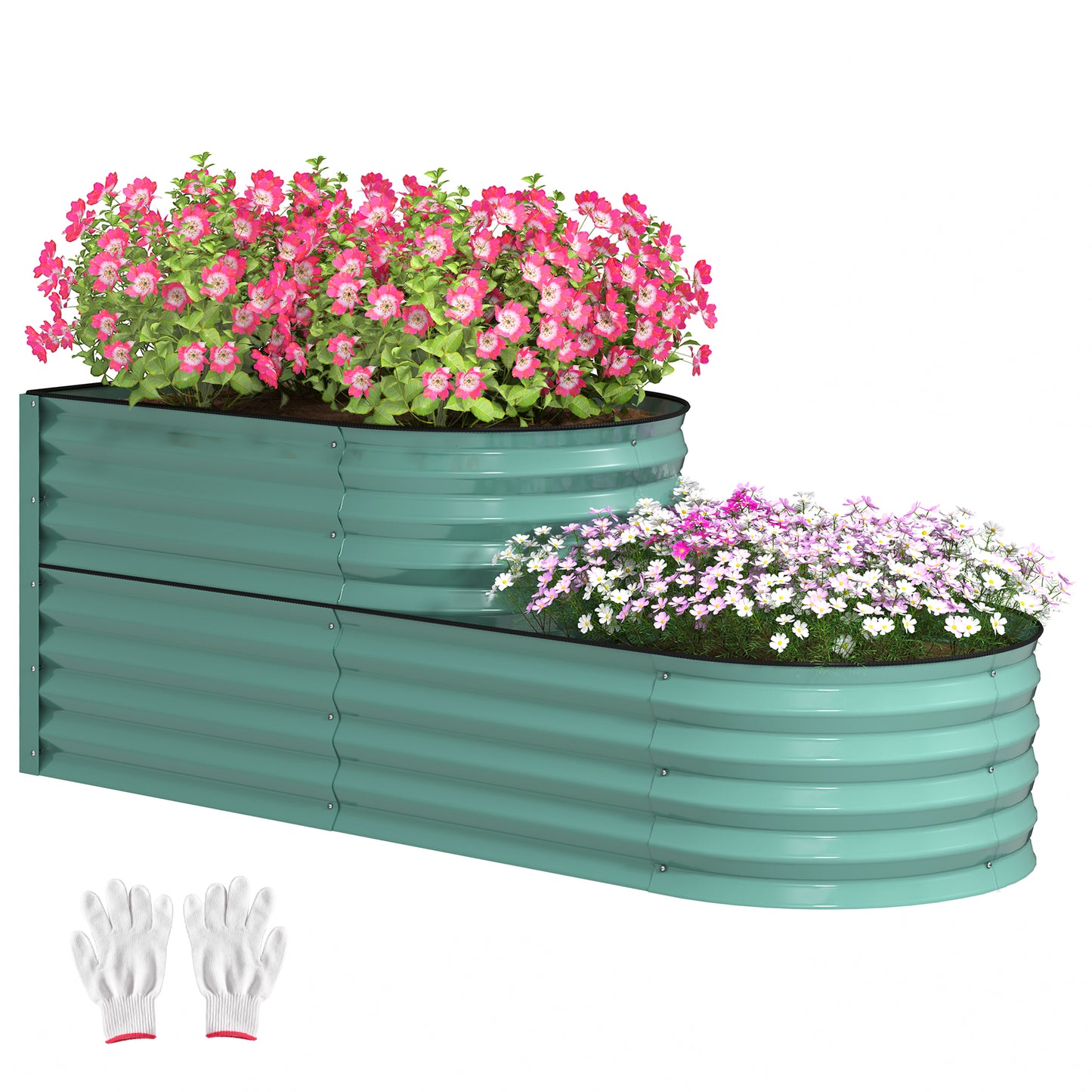 Photo of Outsunny Two-Tier Galvanised Steel Garden Planter - Dark Green in Green colour on a white background