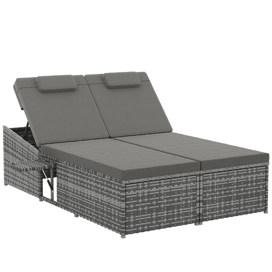 Photo of Outsunny 2 Seater Rattan Day Bed w/ Fire Retardant Cushions Grey in Grey colour on a white background