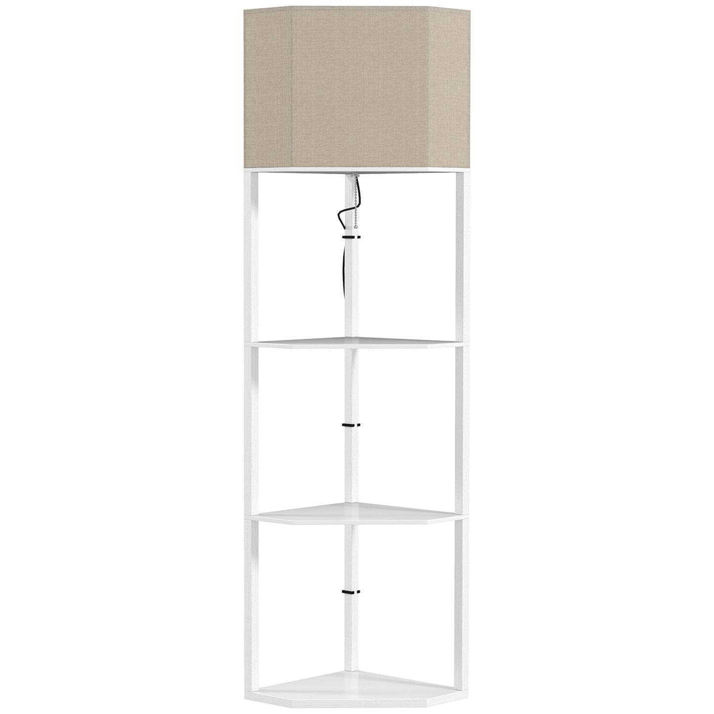 Photo of HOMCOM Corner Floor Lamp with Shelves, Tall Standing Lamps for Living Room, with Pull Chain Switch Bulb not Included, White in White colour on a white background