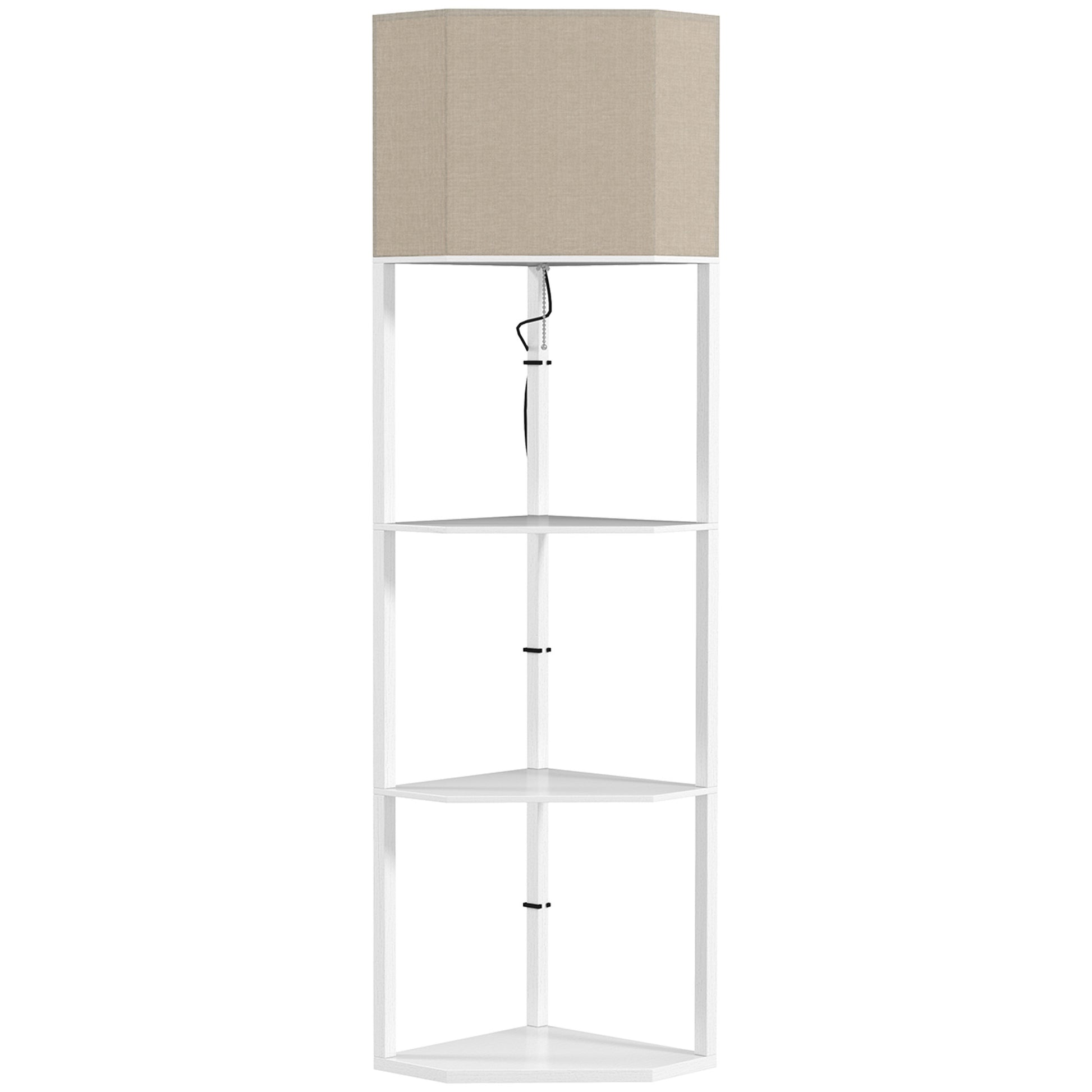 Photo of HOMCOM Corner Floor Lamp with Shelves, Tall Standing Lamps for Living Room, with Pull Chain Switch Bulb not Included, White in White colour on a white background