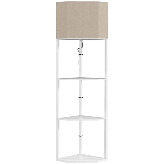 Photo of HOMCOM Corner Floor Lamp with Shelves, Tall Standing Lamps for Living Room, with Pull Chain Switch Bulb not Included, White in White colour on a white background