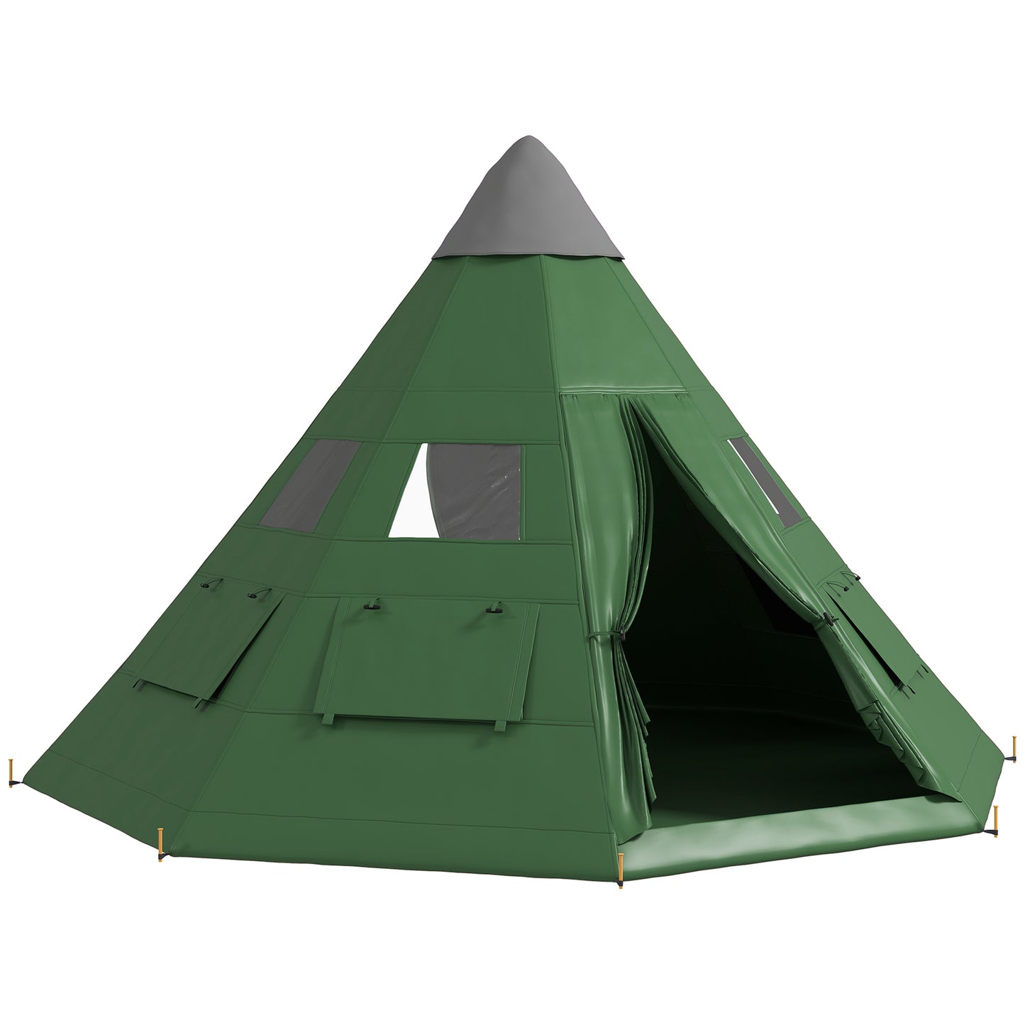 Photo of Outsunny 6 Men Tipi Tent with Carry Bag - Green in Green colour on a white background