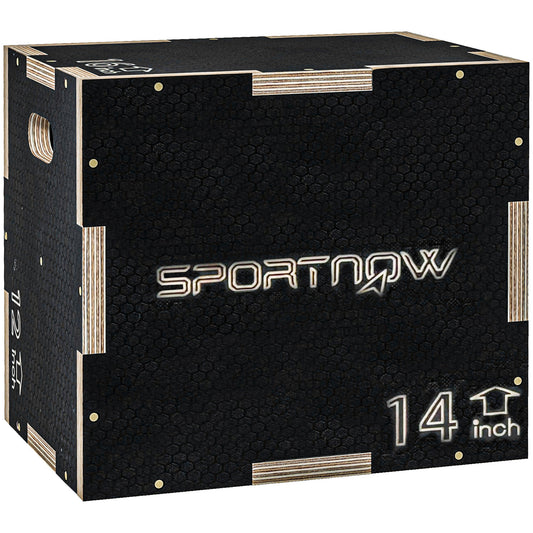 Photo of SPORTNOW Multi-Faceted Jump Box, Wooden Step Up Box, for Home, Gym, Exercise, Black in Black colour on a white background