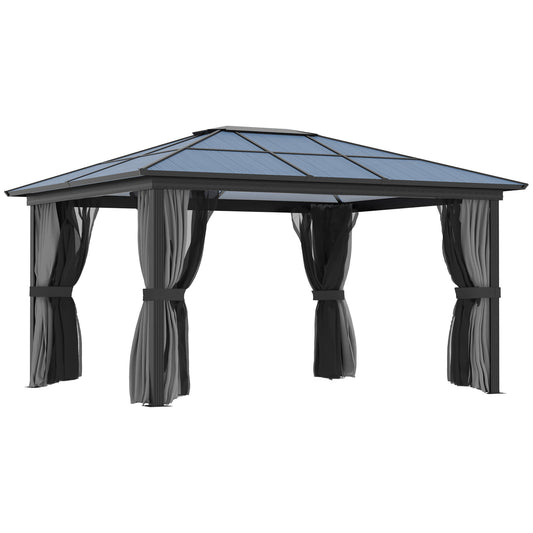 Photo of Outsunny 3.6 x 4m Hardtop Gazebo Canopy with Polycarbonate Roof, Aluminium Frame, Permanent Gazebo, Dark Grey in Grey colour on a white background
