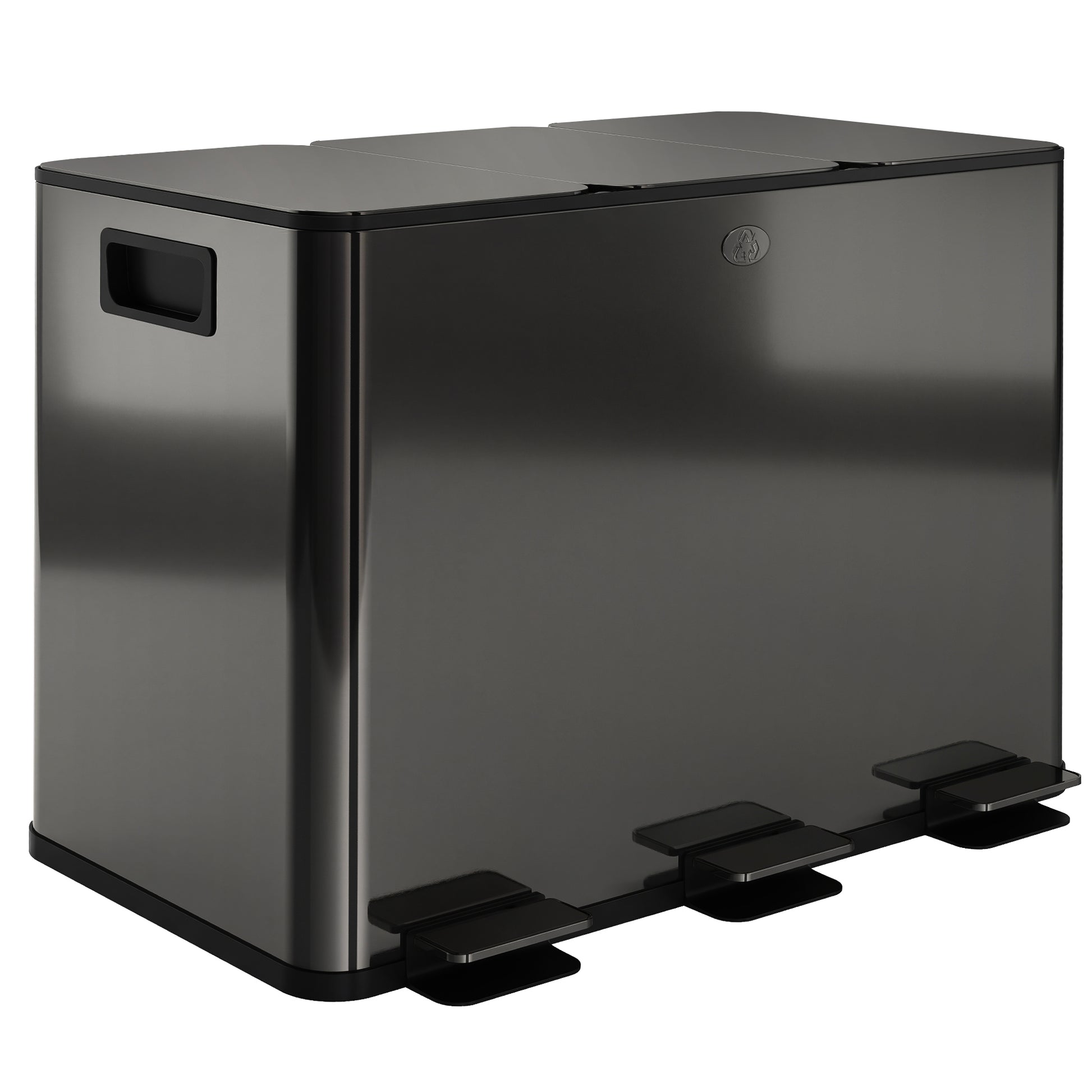Photo of HOMCOM 3 x 15L Pedal Bin, Steel Triple Kitchen Bin with Soft Close Lid, Removable Inner Buckets, Fingerprint-Proof, Black in Black colour on a white background