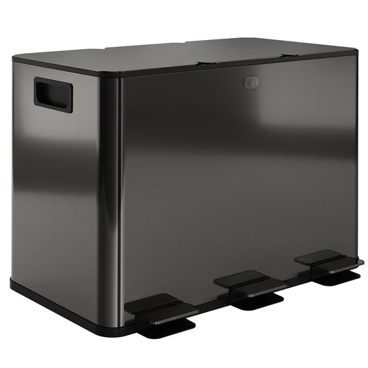Photo of HOMCOM 3 x 15L Pedal Bin, Steel Triple Kitchen Bin with Soft Close Lid, Removable Inner Buckets, Fingerprint-Proof, Black in Black colour on a white background