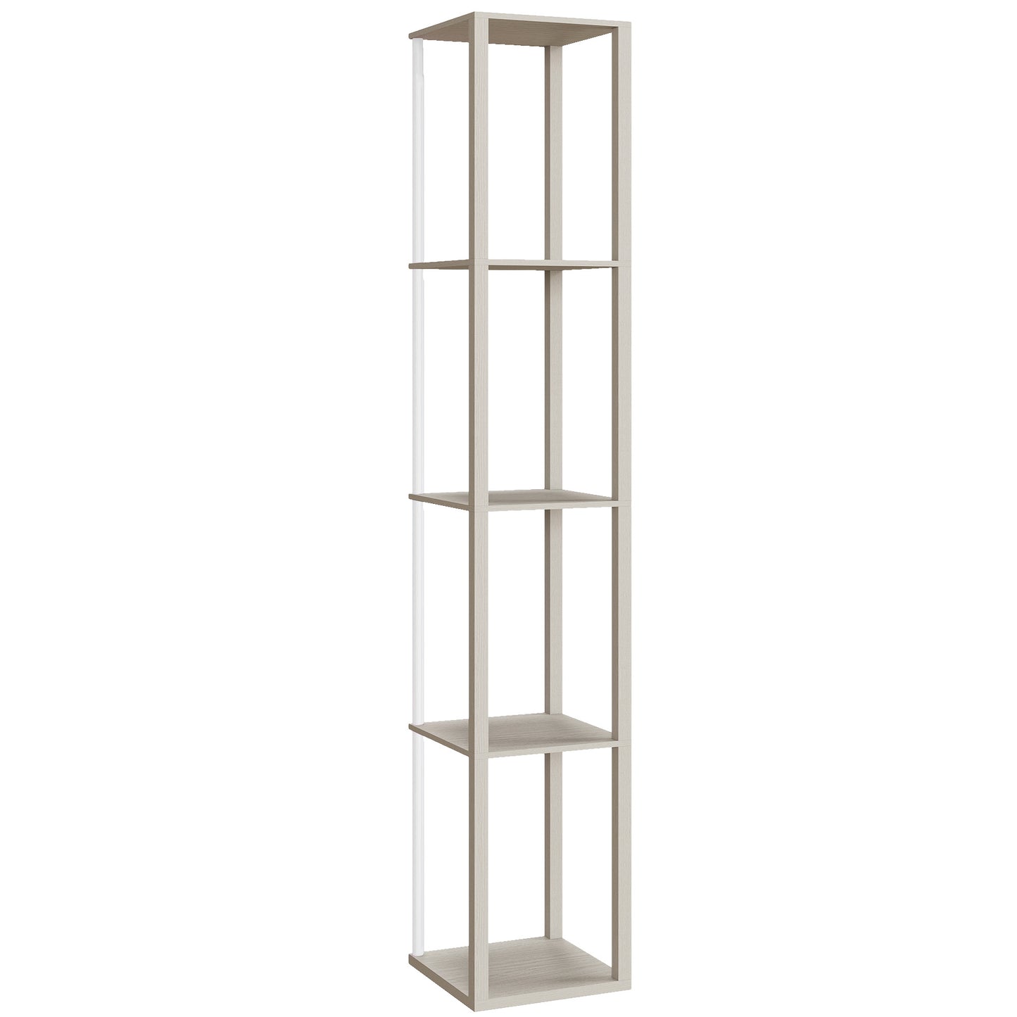Photo of HOMCOM RGB LED Floor Lamp with Shelves, Modern Dimmable Standing Lamp with Remote Control, Adjustable Brightness & Speed for Living Room, Bedroom, Office, Oak in Oak colour on a white background