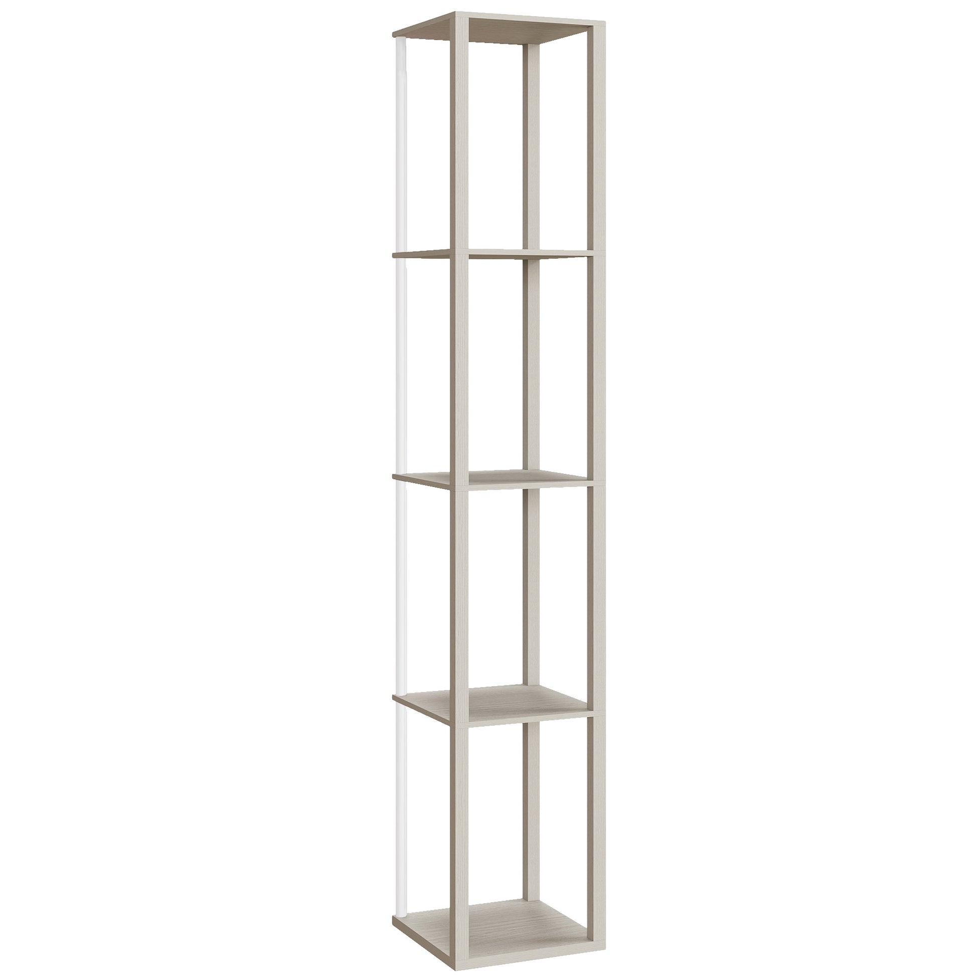 Photo of HOMCOM RGB LED Floor Lamp with Shelves, Modern Dimmable Standing Lamp with Remote Control, Adjustable Brightness & Speed for Living Room, Bedroom, Office, Oak in Oak colour on a white background