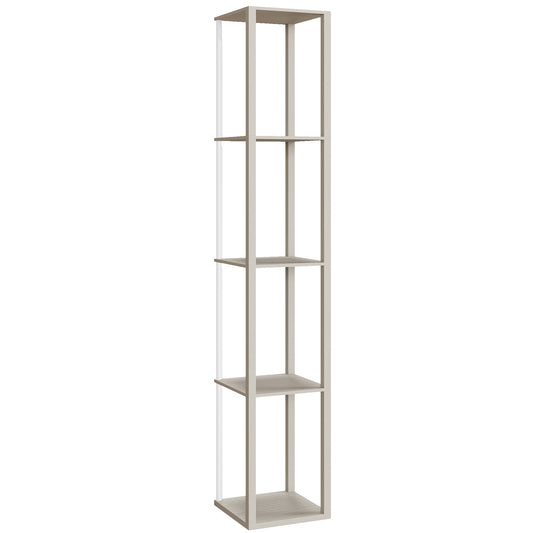 Photo of HOMCOM RGB LED Floor Lamp with Shelves, Modern Dimmable Standing Lamp with Remote Control, Adjustable Brightness & Speed for Living Room, Bedroom, Office, Oak in Oak colour on a white background