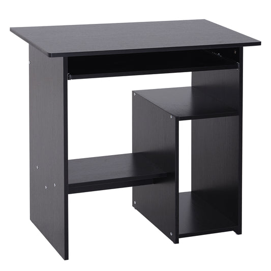 Photo of HOMCOM Compact Small Computer Table Wooden Desk Keyboard Tray Storage Shelf Modern Corner Table Home Office Black in Black colour on a white background