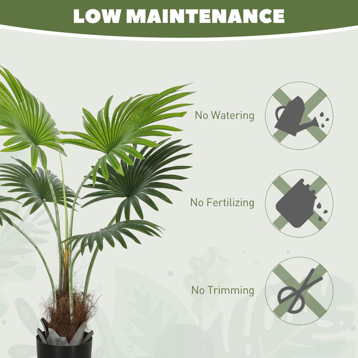 HOMCOM 94cm Artificial Palm Tree, Decorative Artificial Plant with Lifelike PEVA Leaves and Coconut Coir, Fake Tree with Plastic Pot and Flocking for Home Office Decor, Green