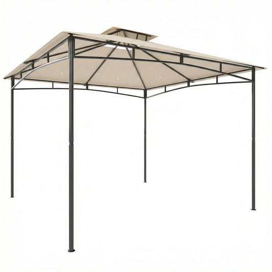 Photo of Outsunny 3 x 3 m Gazebo, Garden Gazebo with 2-Tier Roof, Metal Frame, Khaki in Khaki colour on a white background