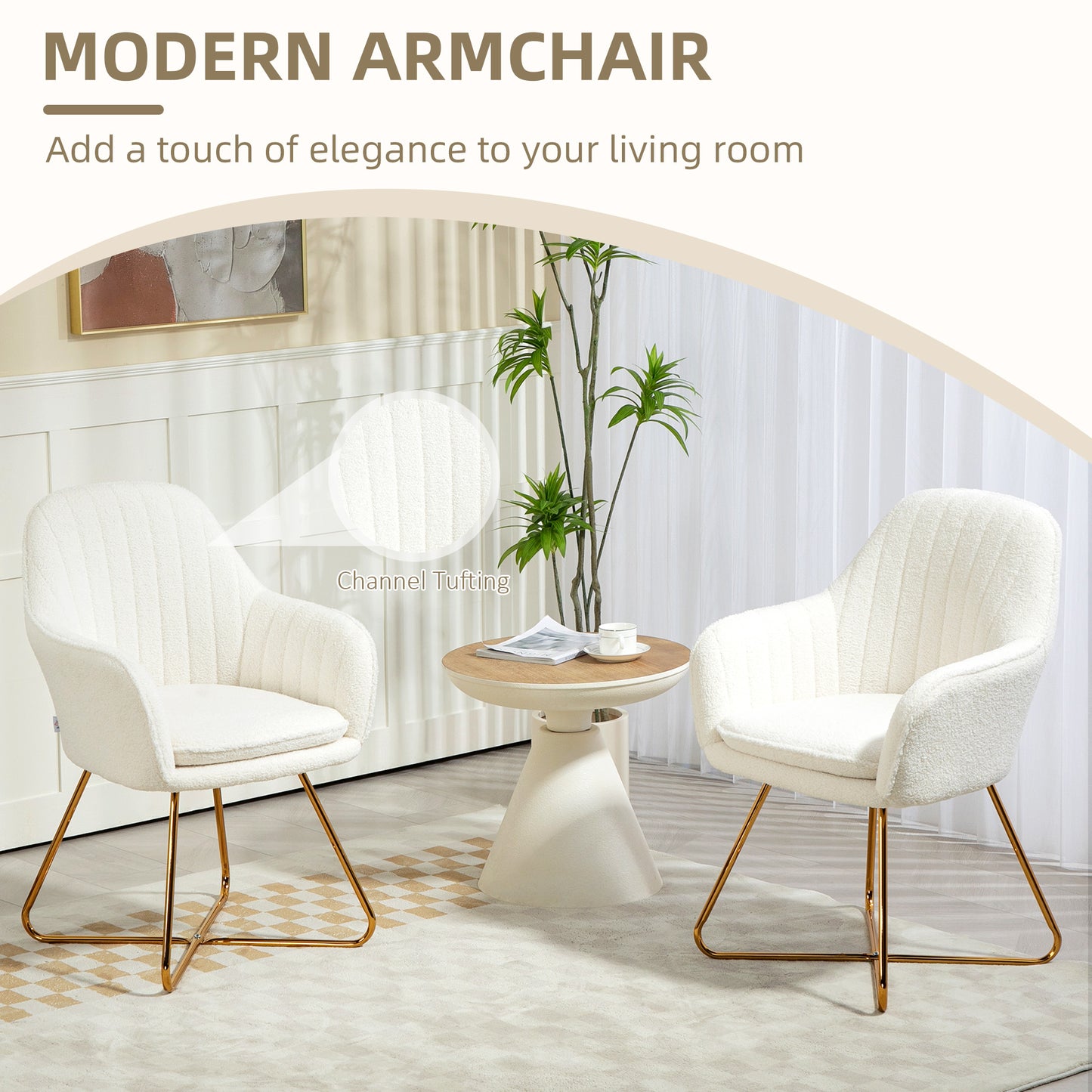 HOMCOM Set of Two Boucle Dining Chairs - Cream