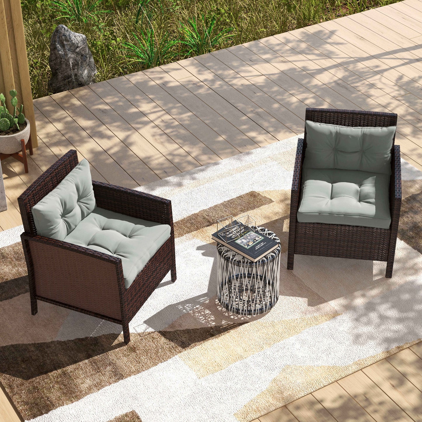 Outsunny 4-Piece Seat Cushions Back Pillows Replacement, Patio Chair Cushions Set for Indoor Outdoor, Light Grey