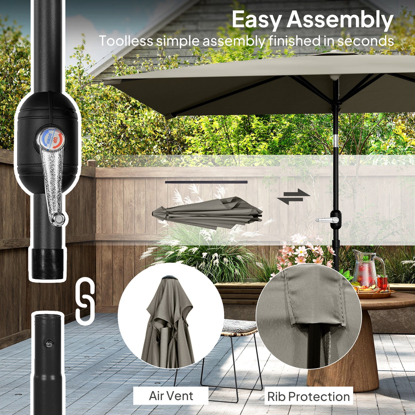 Outsunny 3x2m Garden Parasol Umbrella with Aluminium Pole, Tilt and Crank, Rectangular Outdoor Table Parasol Sun Shade for Patio, Light Grey