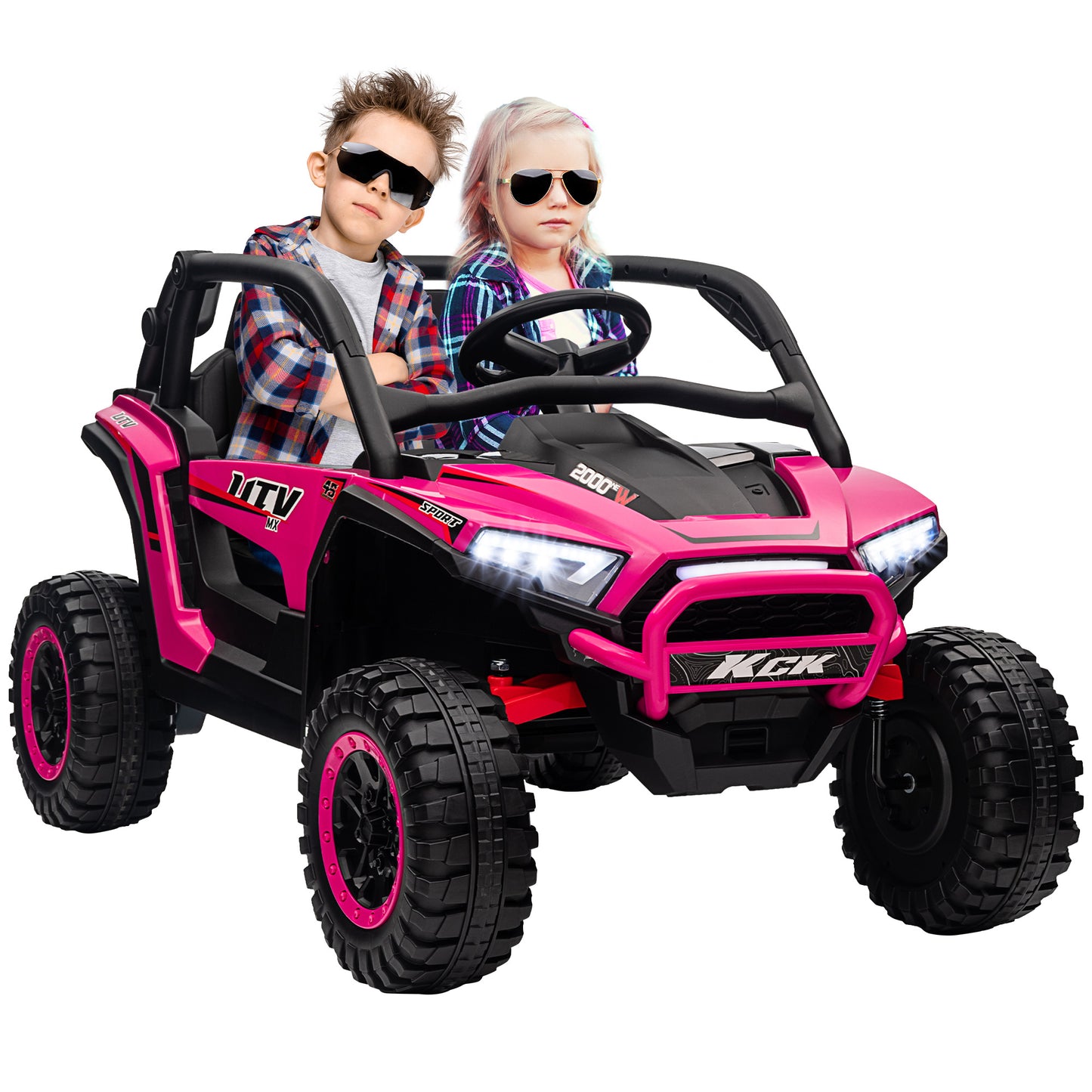 Photo of AIYAPLAY 2 Seater 24V 7AH Ride on Truck, Battery Powered Electric Ride On Car w/ Remote, Suspension, 3 Speeds, Pink in Pink colour on a white background