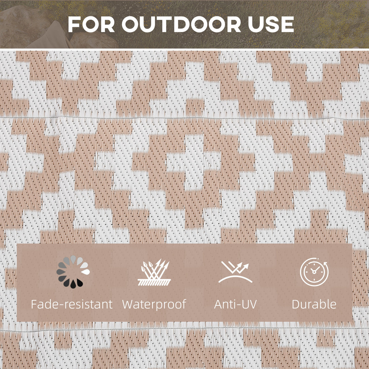 Outsunny Outdoor Rug Reversible Mat Plastic Straw Rug Portable RV Camping Mat for Garden Deck Picnic Indoor, 182 x 274 cm (6 x 9 ft), Coffee & White