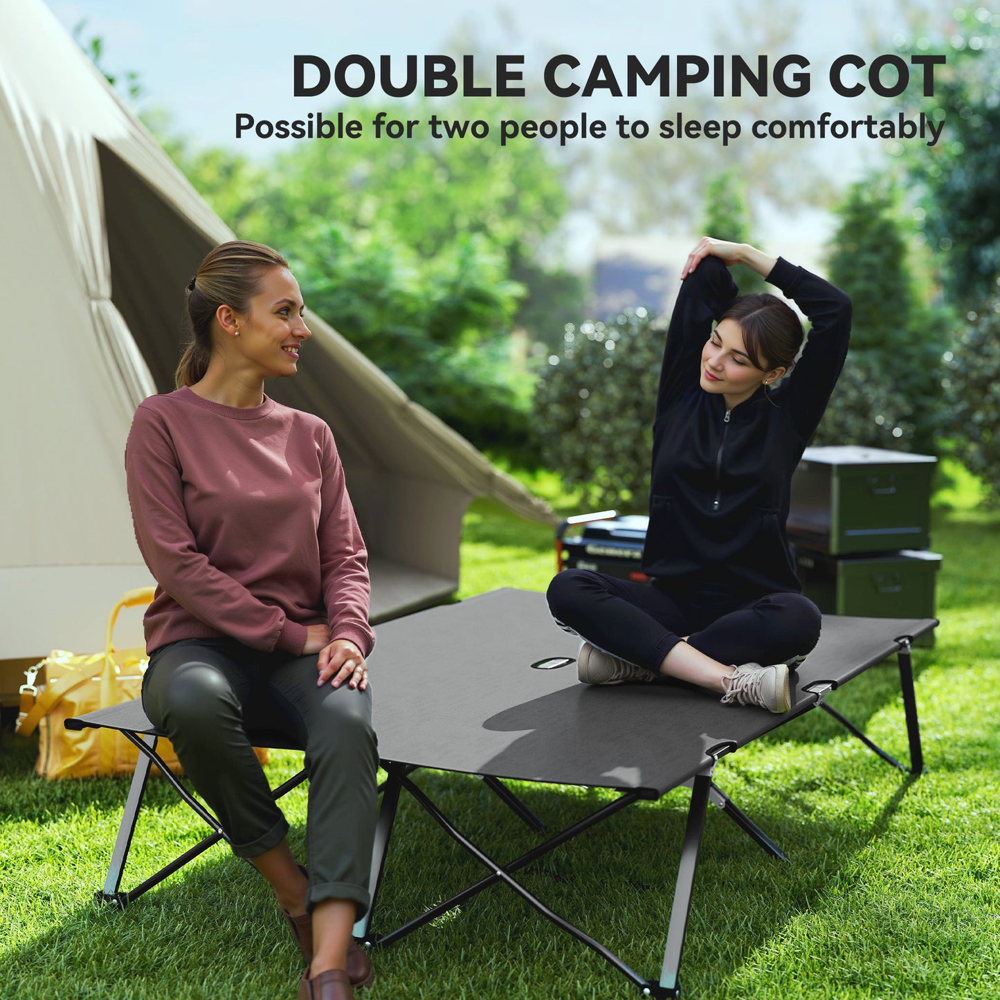 Outsunny Double Camping Cot Bed, with Bag - Charcoal Grey