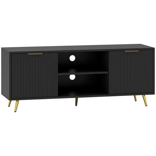 Photo of HOMCOM Modern TV Stand Cabinet for TVs up to 55", TV Unit with 2 Open Shelves and 2 Cabinets, Entertainment Centre with Cable Management for Living Room, Black in Black colour on a white background