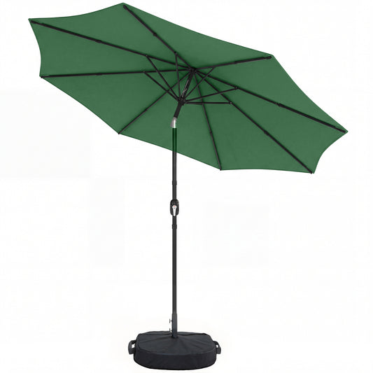 Photo of Outsunny 2.7 m Garden Parasol Umbrella with Cross Base and Sandbag, Retractable Ribs, Outdoor Table Market Umbrella, Green in Green colour on a white background