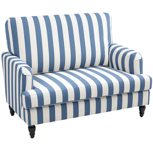 Photo of HOMCOM Modern Cuddle Chair, Velvet Single Sofa Armchair with Stripe, Turned Legs and Wide Seat, Upholstered Snuggle Chair for Living Room, Bedroom, Blue and White in White colour on a white background