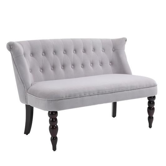 Photo of HOMCOM Velvet 2 Seater Sofa, Button Tufted Wingback Loveseat with Rubber Wood Legs for Living Room, Bedroom, Grey in Grey colour on a white background