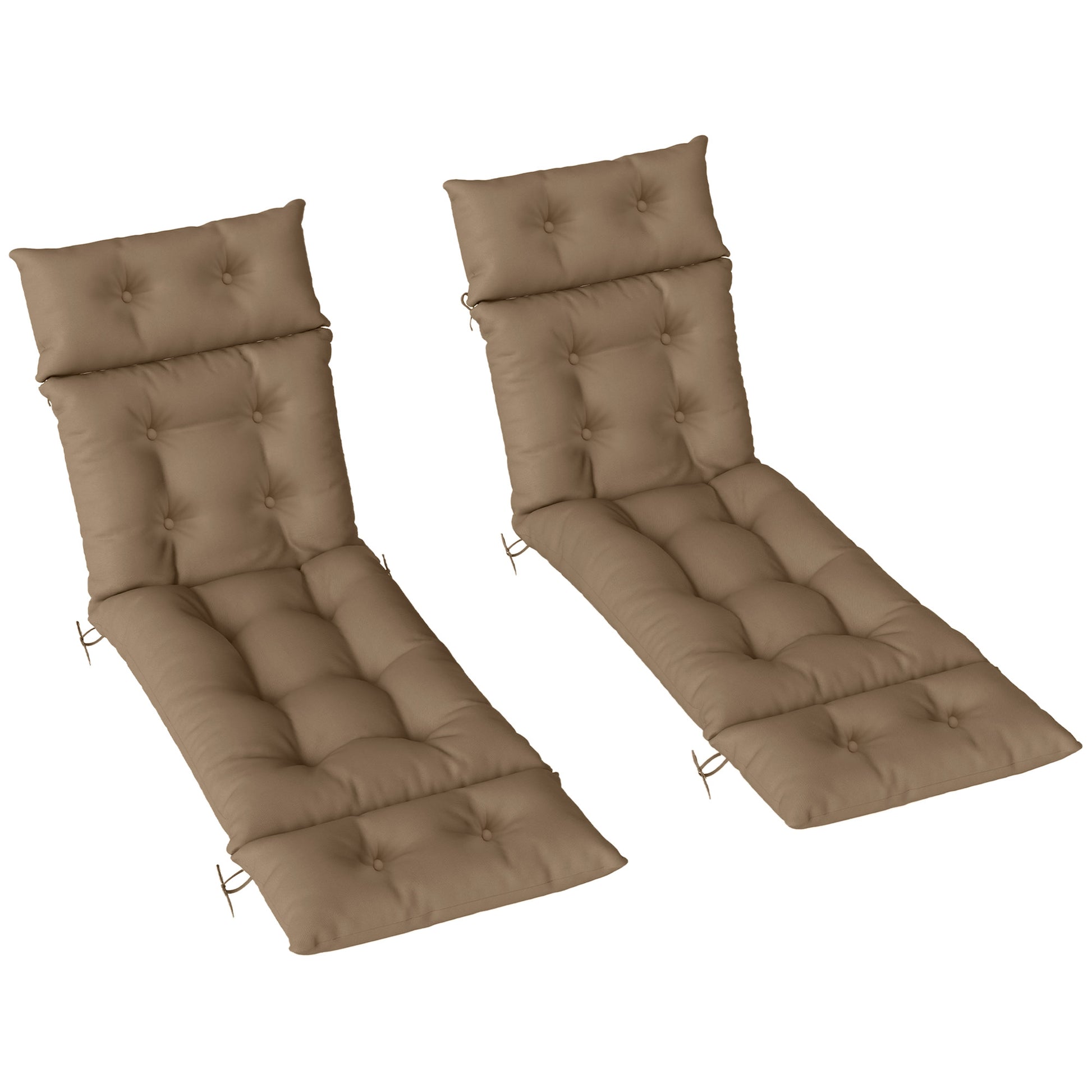 Photo of Outsunny Set of Two 190 x 56cm Sun Lounger Cushions - Khaki in Khaki colour on a white background