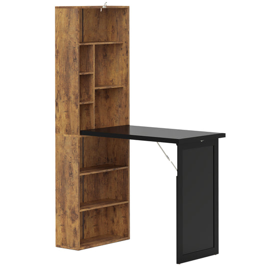 Photo of HOMCOM Folding Desk with Blackboard Multi-function Computer Office Workstation Side Shelf for Home Office, Rustic Brown in Brown colour on a white background