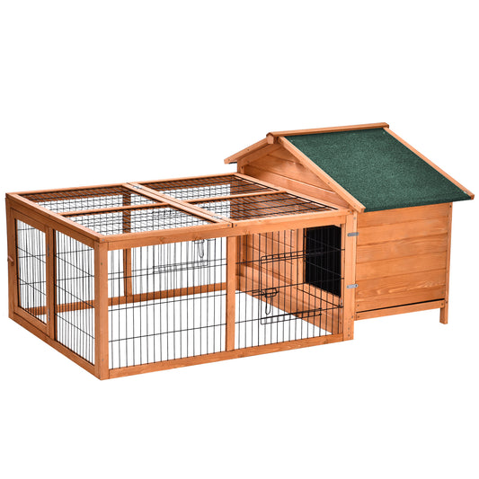 Photo of PawHut Wooden Rabbit Hutch Outdoor, Guinea Pig Hutch, Detachable Pet House Animal Cage with Openable Run & Roof Lockable Door Slide-out Tray 146 x 95 x 69cm in 69cm colour on a white background