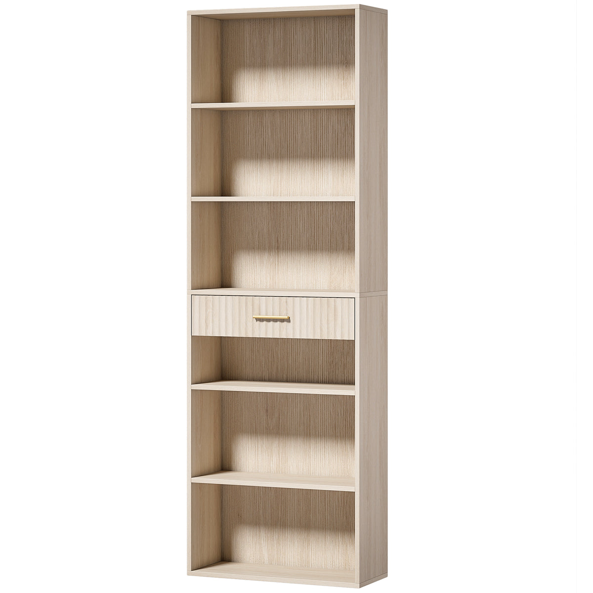 Photo of HOMCOM Bookcase Narrow Tall Space-Saving Bookshelf Drawer Open Shelves 60 x 24 x 182 cm Oak Wood Effect in Effect colour on a white background