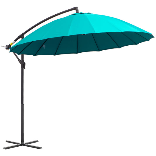 Photo of Outsunny 3(m) Cantilever Umbrella 18 Ribs & Vents Adjustable Angle for Patio Green in Green colour on a white background