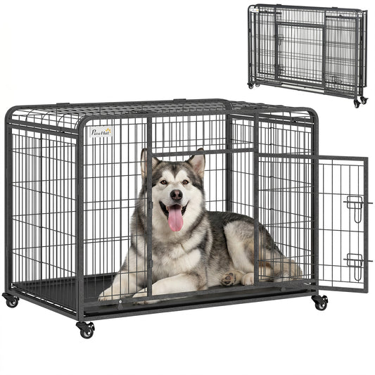 Photo of PawHut Metal Dog Cage Kennel Locking Door & Wheels Removable Tray Openable Top For Extra Large Pets 125 x 76 x 81 cm in cm colour on a white background