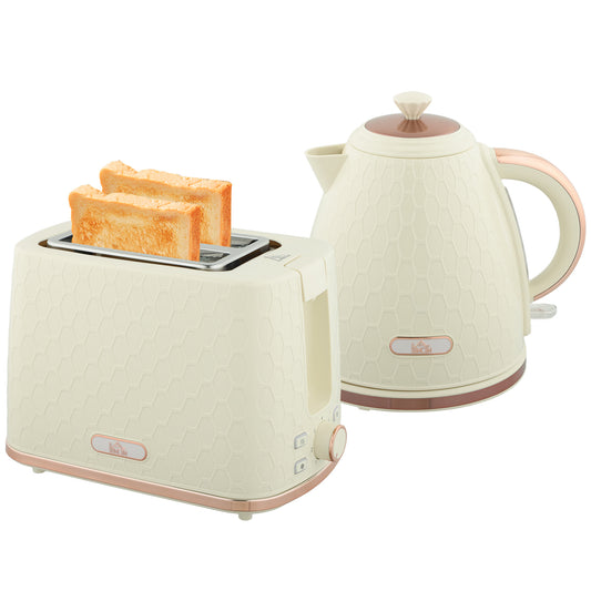 Photo of HOMCOM 1.7L 3000W Fast Boil Kettle & 2 Slice Toaster Set, Kettle and Toaster Set with Auto Shut Off, Browning Controls, Beige in Beige colour on a white background