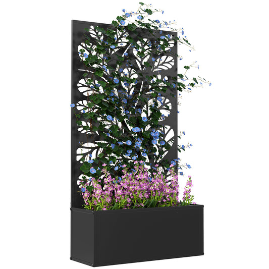 Photo of Outsunny Outdoor Metal Planter, with Back Trellis - Black in Black colour on a white background