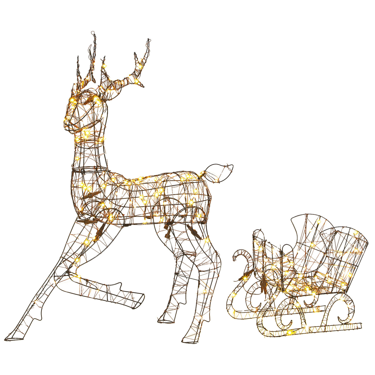 Photo of Outsunny Lighted Reindeer and Sleigh Set, 2-Piece PP Rattan Outdoor Christmas Decoration with LEDs, 8 Modes, Daily Timer in Timer colour on a white background