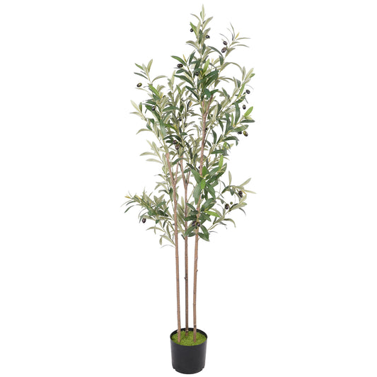 Photo of HOMCOM Decorative Artificial Plant, 148 cm Silk Olive Tree with 553 Leaves in Cement Pot, Fake Plant in Plant colour on a white background