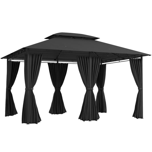 Photo of Outsunny 3 x 4m Steel Gazebo, with Curtains - Black in Black colour on a white background