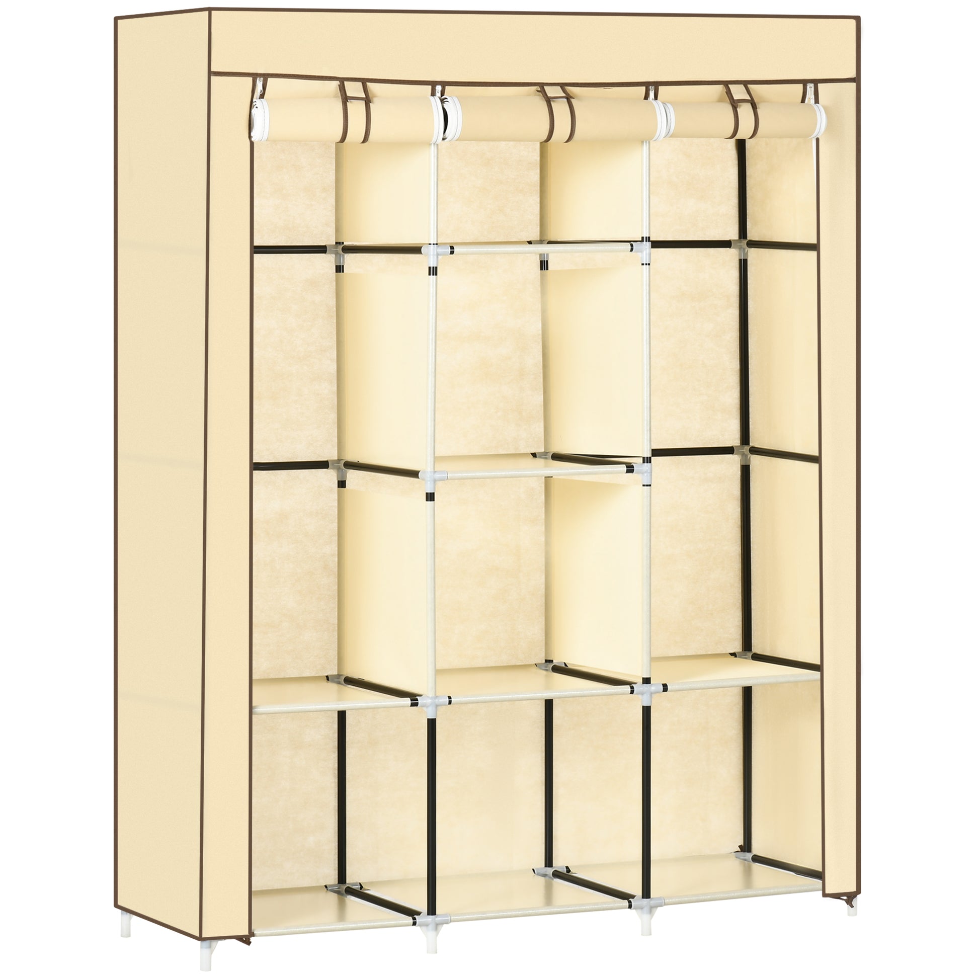 Photo of HOMCOM Fabric Wardrobe, with Rails and Shelves - Beige in Beige colour on a white background