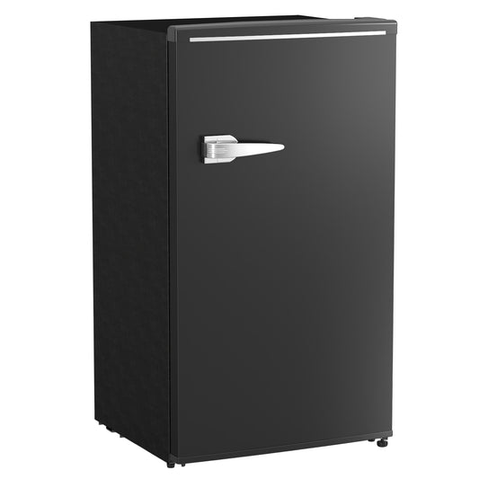 Photo of HOMCOM Under Counter Fridge, 85L Small Retro Refrigerator with Chiller Box, Adjustable Thermostat, Glass Shelves, Black in Black colour on a white background