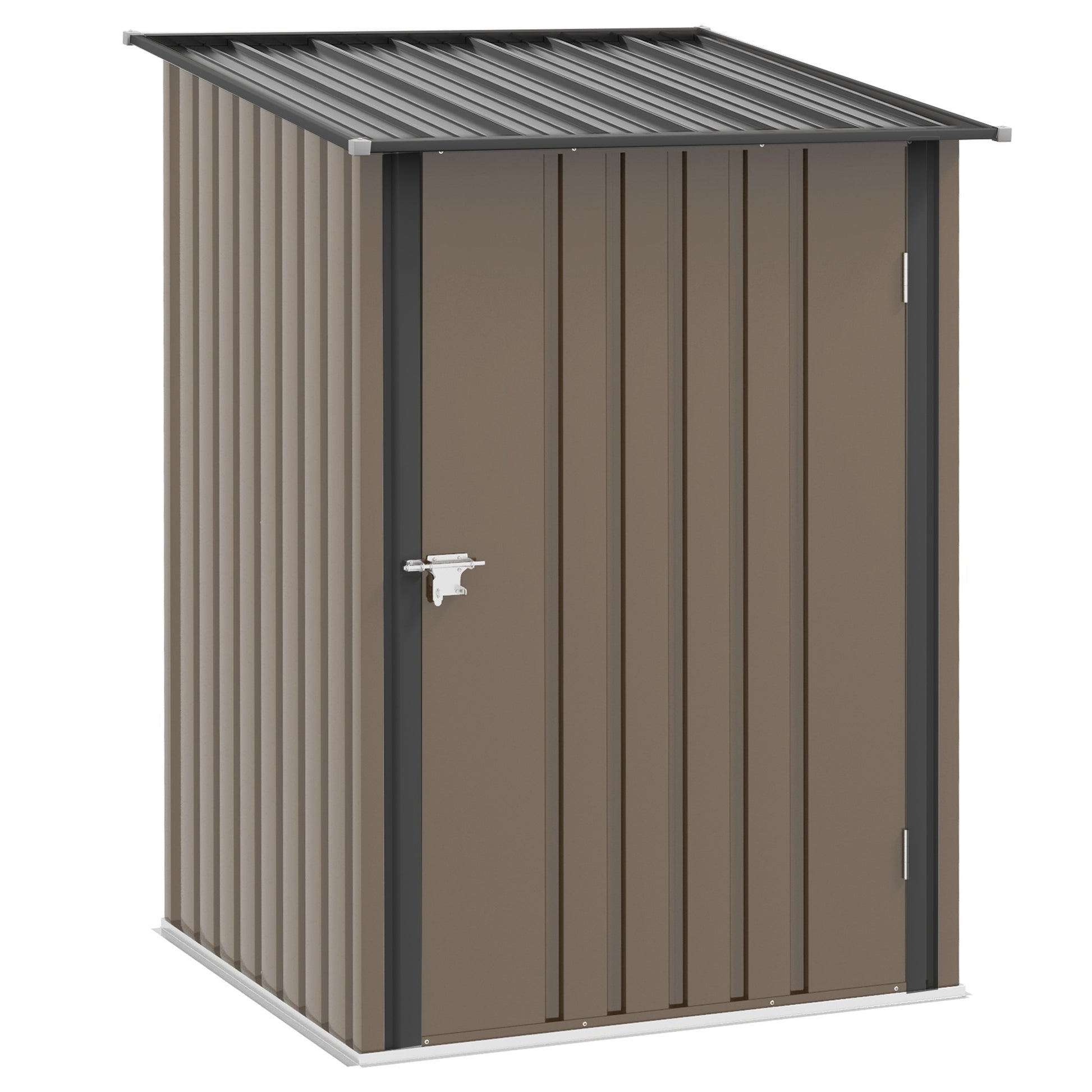 Photo of Outsunny 3.3 x 3.4ft Lean To Steel Garden Shed, with Locking Door - Brown/Grey in Brown/Grey colour on a white background