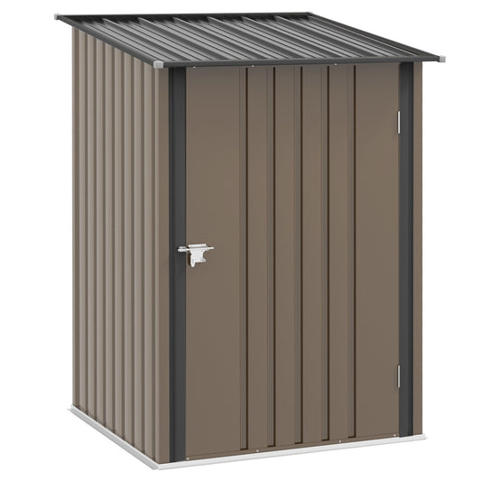 Photo of Outsunny 3.3 x 3.4ft Lean To Steel Garden Shed with Locking Door - Brown/Grey in Brown/Grey colour on a white background